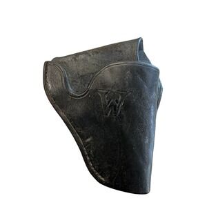 Vintage Leather Revolver Holster Black  Stamped With "W". 6"